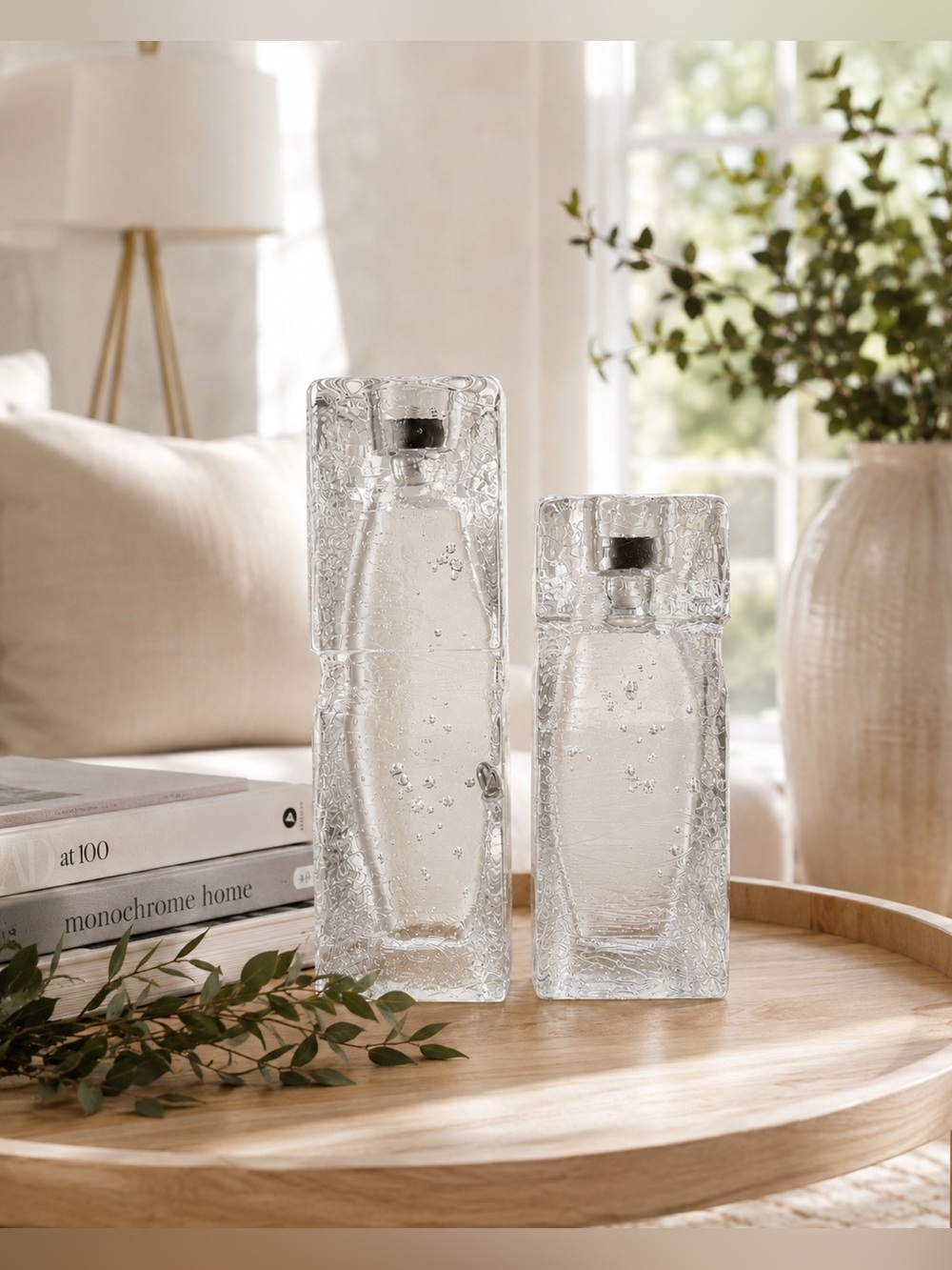 Kosta Boda Clear Textured Glass Sculptural Vases - Pair
